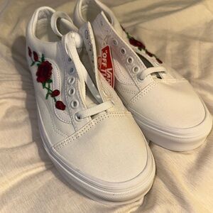 Vans Women's White and Red Floral Sneakers